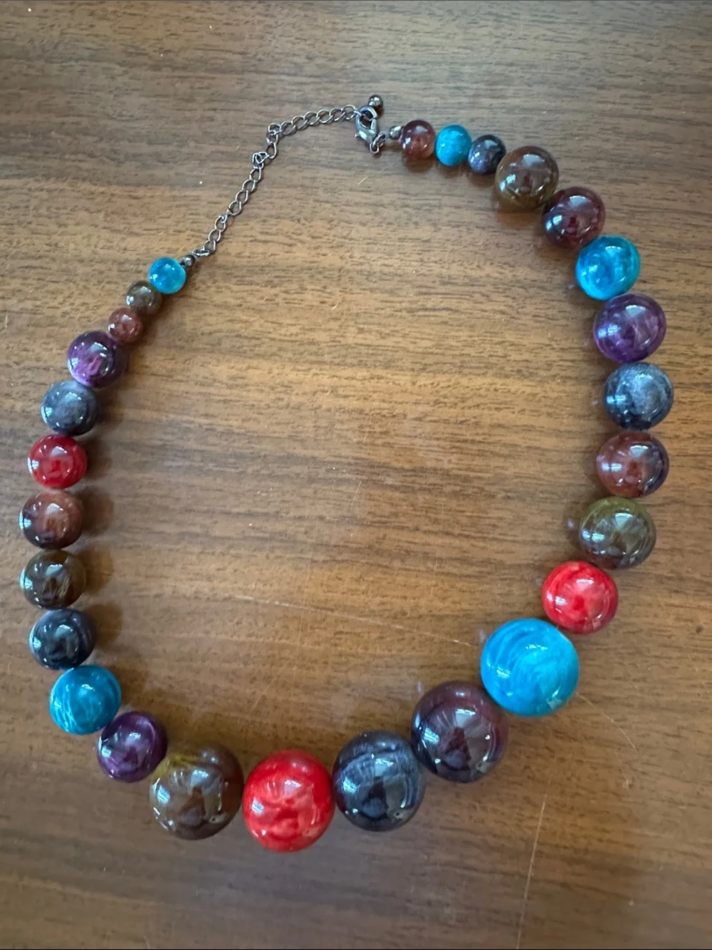 Multicolor Chunky Beaded Statement Necklace - Turquoise, Red, Brown, Purple